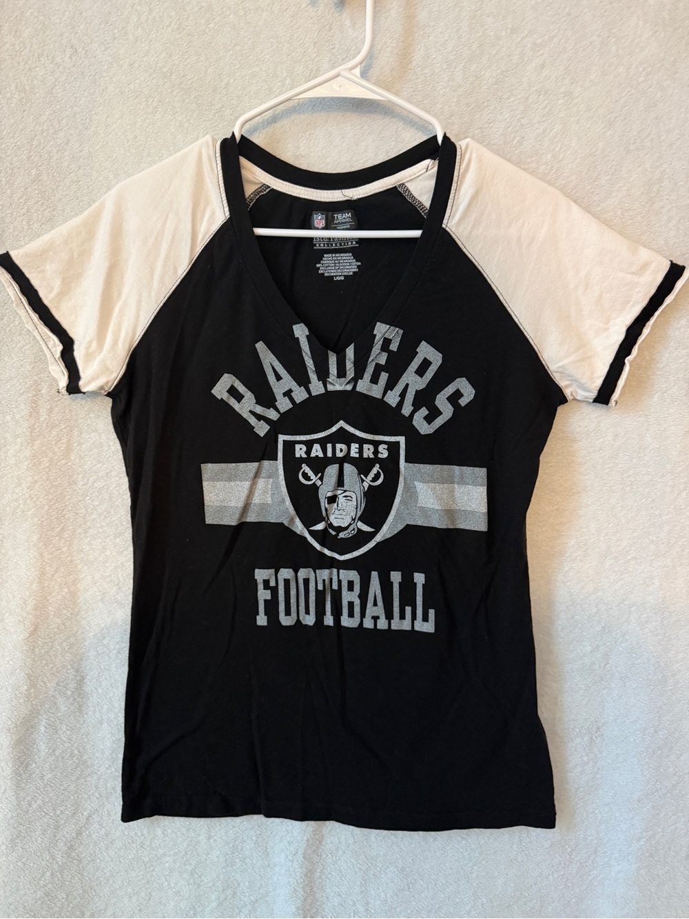 NFL Black and White Raiders V-Neck Football Tee